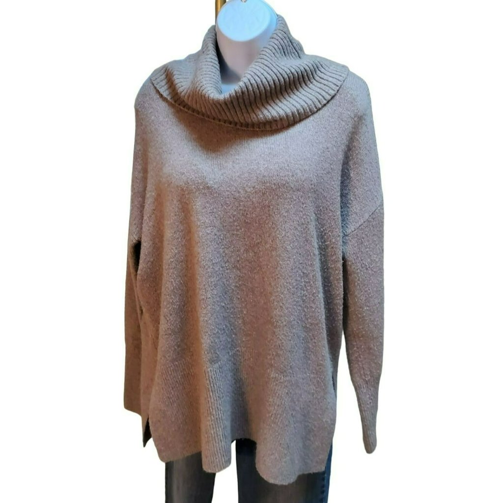 Nanette Lepore Women's Tan Cowl Neck Sweater Size Large Wool Blend Long Sleeve